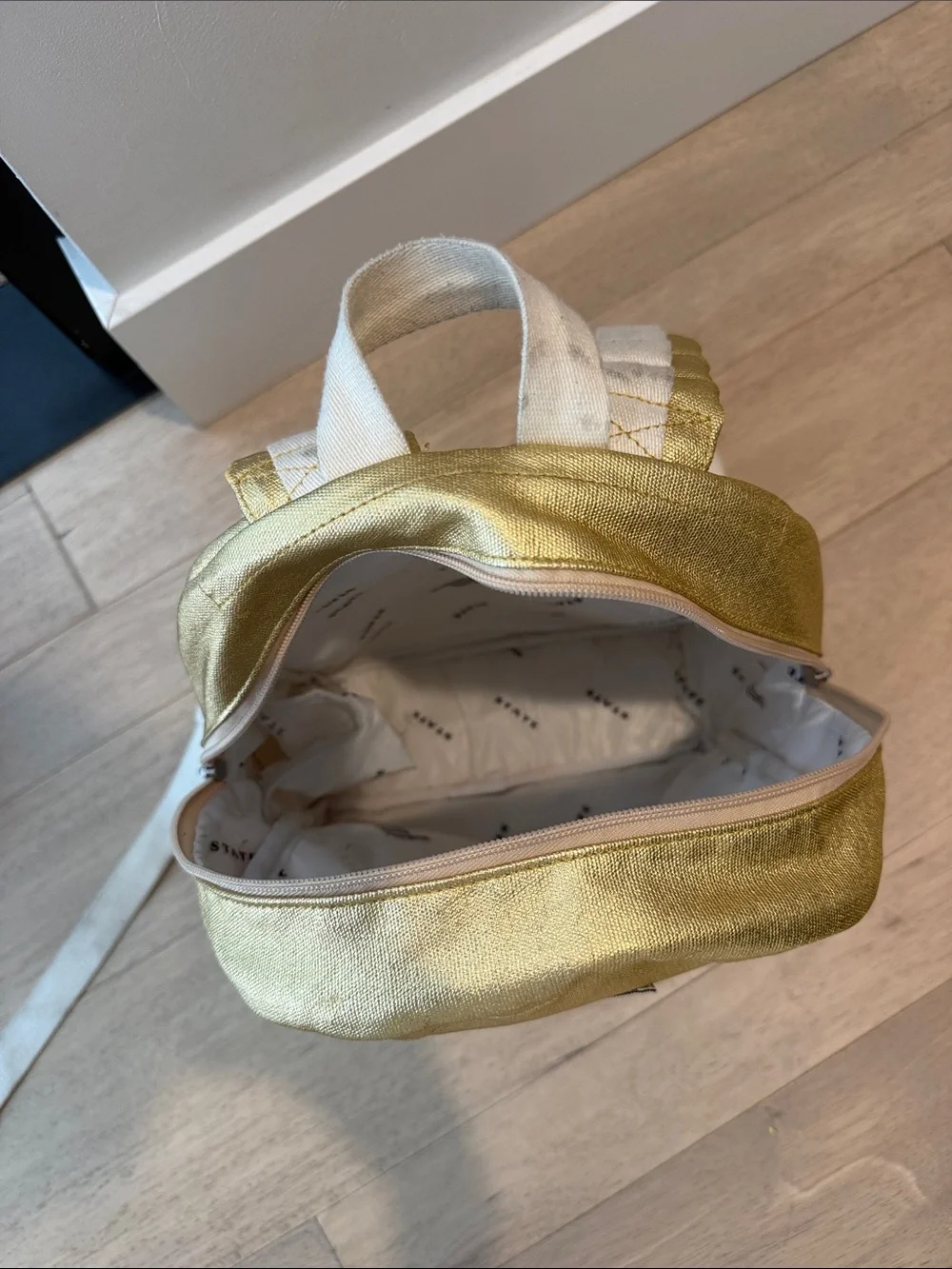 STATE Metallic Gold Kids Backpack with Cream Straps Kane Mini